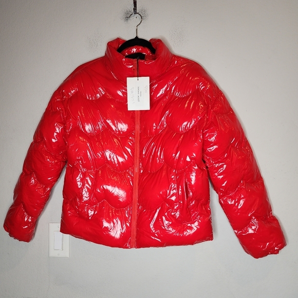 NWT DELUC Versani Shiny Red Puffer Zip Jacket Nylon Size XS - Picture 1 of 16